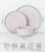 TheTerra Ceramic Dinnerware Sets for 4, 12 Pieces Handmade Reactive Glaze Plates and Bowls Set, Scratch Resistant Dish Set, Oven & Microwave & Dishwasher Safe, Primrose Pink