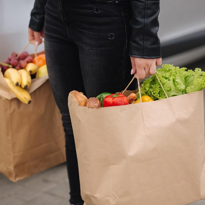 ASSUREPAK DIY Paper Bags - 200 units - Kraft Color - 12"x9"x16" - 74 LB (110 GSM strong) Twisted Handle - Kraft/Natural - Recyclable Food & Supermarket Bags for Decorating & Branding