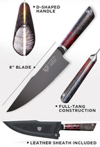 Dalstrong Chef Knife - 8 inch - Spartan Ghost Series - American Forged S35VN Powdered Steel Kitchen Knife - Maple & Red Resin Handle - Razor Sharp Cooking Knife