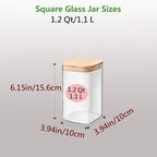 1.2 Qt Square Glass Storage Containers with Lids, glass jar with airtight lid, Glass Canister for Pantry Cookie Flour Cereal Rice Sugar Tea Coffee Beans Spice (Square-4Pack)