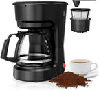 Small 5-Cup Coffee Maker, Drip Coffee Machine with Food-grade Glass Carafe, Always Keep Warm with Manual Switch, Delay Brew, 25oz Water Reservoir, Compact for Home/Office/RV/Travel/Outdoor - Black