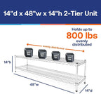 Shelving Inc. 14" d x 48" w Chrome Wire Shelving with 2 Tier Shelves, Weight Capacity 800lbs Per Shelf