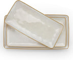 famiware Serving Platter, Rectangular 15.67/14.1/12.6 inch Serving Dishes for Entertaining, Microwave Dishwasher Safe, Stonware Serving Trays for Party, Turkey, Cheese, Ocean Series, Cappuccino White