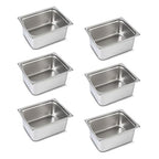 1/2 Hotel Pans 6 Inch Deep Stainless Steel Food Pan - Anti-Jam 6 Pack Steam Table Pan Set for Catering, Buffet Use, Kitchen Prep