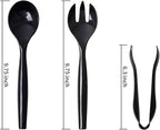 Supernal 72pcs Plastic Serving Utensils Heavy Duty Disposable Serving Tongs Black Disposable Serving Set 10" Spoons 10" Forks 6" Tongs Each 24pcs