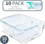 KOMUEE 10 Packs 30oz Glass Meal Prep Containers 2 Compartments,Glass Food Storage Containers with Lids,Airtight Glass Lunch Bento Boxes,Oven,Freezer and Dishwasher Safe, Green
