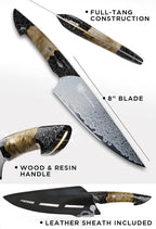 Dalstrong Chef Knife Professional- 8”-Scorpion Series - Venom Edition - Japanese Steel Chef Knife - Spiral Sandstorm Blade Pattern - Black Honeycomb Resin Handle - w/Chef Knife Leather Sheath