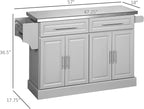 HOMCOM Rolling Kitchen Island Cart with Wheels, Portable Island Table for Kitchen with Stainless Steel Top, Adjustable Shelves, 2 Drawers, Spice, Knife and Towel Rack, Gray