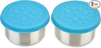 LunchBots 2.5 oz Stainless Steel Dressing Container for Condiments, Dips, Snacks, Dipping Sauce Cups with Silicone Lid, Fits in Lunch Bags and Bento Boxes - Set of 2 (Aqua)