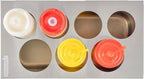 Restaurantware Squeeze Bottle Template Pack of 1 Stainless Steel 7 Hole Holder Top, 2.5" and 2.93" Diameter Fits 1/3 Size Food Pans, Dishwasher Friendly Integrated Lip Design Holder Top
