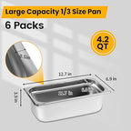 1/3 Hotel Pans 4 Inch Deep Stainless Steel Food Pan - Anti-Jam 6 Pack Steam Table Pan Set for Catering, Buffet Use, Kitchen Prep