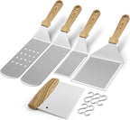 Metal Spatula Set of 5, HaSteeL Heavy Duty Griddle Accessories Kit, Durable Stainless Steel Burger Turner Flipper Scraper Tools for Flat Top Grill Teppanyaki Cast Iron, Indoor & Outdoor, Easy to Clean