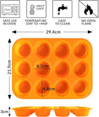 12 Cups Silicone Muffin Pan, Nonstick Cupcake Pan, Heat Resistant Silicone Muffin Tin, Reusable Cupcake Moulds Baking Pan for Cakes, Bread (Orange-2 Packs)