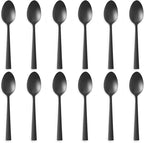 Matte Black Dinner Spoons Set of 12, E-far 7.9 Inch Stainless Steel Soup Spoons Tablespoons for Home, Kitchen or Restaurant, Non-toxic & Mirror Polished, Squared Edge & Dishwasher Safe