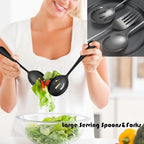 12 PCS Stainless Steel Serving Utensils - Large and Slotted Spoons, Forks, Tongs Bundle, Perfect for Buffet Catering and Parties, Black