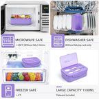 LOVINA Bento Boxes for Adults - 1100 ML Bento Lunch Box Container For Kids With Spoon & Fork - Durable Perfect Size for On-the-Go Meal, BPA-Free and Food-Safe Materials(Purple)