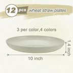 12 Pcs Unbreakable Deep Dinner Plates Set, 10 inch Reusable Plastic Wheat Straw Plates, Microwave and Dishwasher Safe Plate for Kitchen, Lightweight Plate for Dessert, BPA Free, 4 Colors