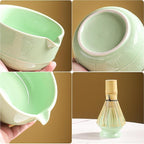 Matcha Tea Set, 5-Piece Ceramic Matcha Bowl & Whisk Kit with Cute Cat Pattern, Traditional Japanese Chawan, Scoop & Sifter, Perfect for Tea Ceremony, Gift for & Tea Lovers (green)