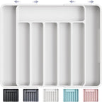 Kitsure Cutlery Drawer Organiser for Kitchen - Adjustable Cutlery Tray for Effortless Utensil Sorting, Versatile Kitchen Storage & Organisation Solution, 13.70" x 1.54" x 10.94"~20.08", White