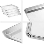 Baking Sheet Set of 4, Yododo Cookie Sheets Metal Stainless Steel Tray Baking Pans, Rectangle Size 16 x 12 x 1 inch, Mirror Polishing & Dishwasher Safe, Non Toxic & Healthy, Rust Free & Easy Clean