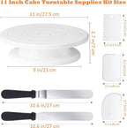 11 Inch Revolving Cake Stand Turntable, Cake Decorating Kit with 24 Icing Piping Tips, 3 Scrapers, 2 Spatulas, 1 Coupler and 1 Reusable Piping Bag, Baking Supplies for Beginners and Cake Lovers