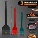 Walfos 3 Size Basting Pastry Brush, Silicone Pastry Brushes for Barbecue, Baking, Desserts, Cooking Brush for Kitchen - Strong Stainless Steel Core