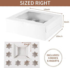 Bento Cake Box With Cupcakes, Clear Window 9 Holes Bento Combination,6 Sets: Cookie Boxes Fit 8 Regular Cupcake and Mini Cakes, Christmas Wedding Birthday Party (White/clear, 1+8/6pcs)