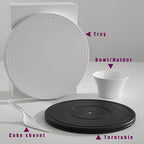 Cake Stand, 12'' Rotating Cake Turntable Revolving Cake Spinner Stand Cake Decorating Kit Display Stand Bamboo Fiber Turns Smoothly Painting Turn Table Stand for Pastries, Cupcakes(White, L)