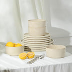 Stone Lain Eden 12-Piece Dinnerware Set Stoneware, Plates and Bowls Set, Dishwasher and Microwave Safe Dish, Dish Set for 4, Beige