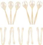 Supernal 72 pcs Plastic Serving Utensils, Gold Plastic Silverware, 24 Serving Spoons 10",24 Serving Forks 10",24 Tongs 6.3", Perfect for Birthday,Party,Wedding