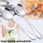11 PCS Serving Utensils, Large Stainless Steel Spoons Forks Tongs, Pie Server, Great for Hostess Buffet Catering Banquet Party, Silver