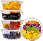Igluu Meal Prep Glass Containers [5 pack + extra lid] - Glass Food Storage, Microwave, Oven, Freezer & Dishwasher -safe - Airtight Meal Prep Boxes with Snap Lock Steam Vent Lids, BPA-Free (950ml 32oz)