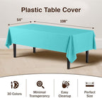 Exquisite 66% Thicker Premium Plastic Table Cloth Rectangle Table Cover 0.5 Mil 6 Pack Aqua Table Cloth 54 Inch x 108 Inch Disposable Tablecloth Won't Tear Easily Like Cheap Thin Brands