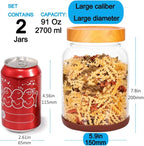 SAIOOL Screw Large Glass Storage Jars with Lids (2-Pack) - Diam15cm xH 20cm Airtight Containers for Bulk Foods, Cookies, Pet Treats, Includes Spoon & Label Kit (Tall Size)
