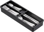 Lifewit Compact Silverware Organizer for Kitchen Drawer, Narrow Flatware Tray Holder, Plastic Cutlery Spoons, Forks and Knives Storage, Black, 1 Pack
