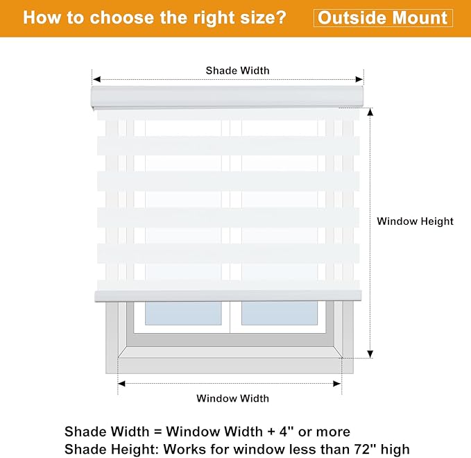 Persilux Cordless Zebra Blinds for Windows Free-Stop Roller Shades for Windows (49" W x 72" H, White) Dual Layer Window Treatments Room Darkening Roller Blinds for Home, Office and Kitchen