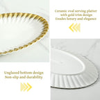 Serving Platters, Ceramic Oval Serving Platters,12 Inch Serving Dishes/Trays for Party Entertaining, Porcelain White Dinner Plates with Gold Trim for Sandwich, Appetizer, Fruit, Desserts, Set of 2