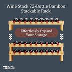 72 Bottle Bamboo Stackable Freestanding Wine Rack, No Tools Assembly, Durable, Wine and Liquor Bottle Storage for Small Spaces