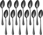 Black Spoons silverware teaspoons set of 12 dessert spoon 6.6inch Food-Grade stainless steel kitchen and dining table spoons (Black)