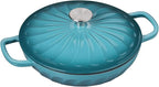 Enameled Cast Iron Braiser, 3.8 Quart Enamel Dutch Oven with Handles, Cast Iron Braiser Pan with Lid,Enameled Cookware (BlueGreen)