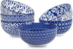 Selamica Ceramic 12 OZ Dessert Bowls Set, Ice Cream Bowls, 4.7 Inch Small Bowls for Snack, Side Dishes, Rice, Microwave Dishwasher Safe, Set of 6, Vintage Blue