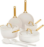 GreenPan Nonstick Reserve Pro 10 Piece Cookware Set, NSF Certified Ceramic, Hard Anodized PFAS-Free Pots & Pans Set with Lids, Stainless Steel Handles, Oven & Dishwasher Safe, Cream White