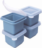 1/2 Cup Silicone Freezer Tray With Lid - Silicone Freezer Molds 4-Pack For meal prep & freezing of various sauces and other dishes, makes 4 perfect 1/2 cup portions cubes (Blue 4 Pack)