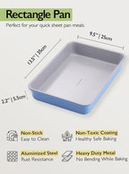 LeGourmet Nonstick Rectangle Baking Pan 9x13 Inch, Ceramic Coating, Non-Toxic, Rust Resistant Aluminized Steel, Perfect Baking Dish for Brownie Cake, Roasting, Lasagna - Cyan