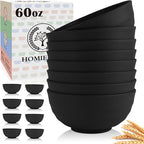 Homienly Unbreakable Big Bowl Set of 8: Alternative to Large Plastic Bowls - 60oz Wheat Straw Bowls for Salad, Soup & Cereal, Microwave & Dishwasher Safe for Everyday Use & Picnics - Black