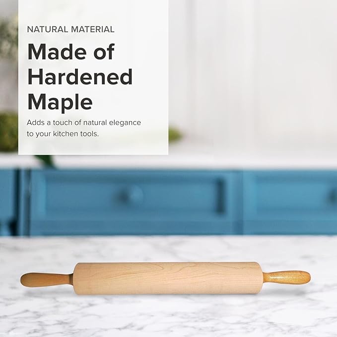 Frieling Crafted In the USA Maple Rolling Pin - Heavy Duty Rolling Pin with Ball Bearing Handles - 2.75-Inch by 18-Inch Barrel - Wooden Rolling Pin Baking