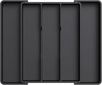 Lifewit Cooking Utensil Drawer Organizer, Expandable from 11 to 18 inches, Adjustable Cutlery Silverware Tray, Plastic Flatware Spatula Holder, Kitchen Tools Gadgets Storage Divider, Black