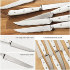 Alata 8-Piece White Steak Knives Set, Stainless Steel Steak Knife set with Serrated Edge, Razor-Sharp, Full-Tang Construction, Dishwasher Safe