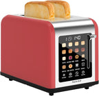 2 Slice Toaster Touch Screen, Stainless Steel Toasters Digital Timer 2 Slot Toasters, 8 Shade Settings 6 Bread Types for Bagel, Cancel, Defrost (Red)