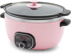 GreenLife 8QT Slow Cooker, Non-Toxic PFAS-Free Ceramic Nonstick Removable Interior Bowl, Programmable, Family Friendly, Keep Warm, Stovetop & Oven Safe, Dishwasher Safe Parts, Timer, Glass Lid, Pink